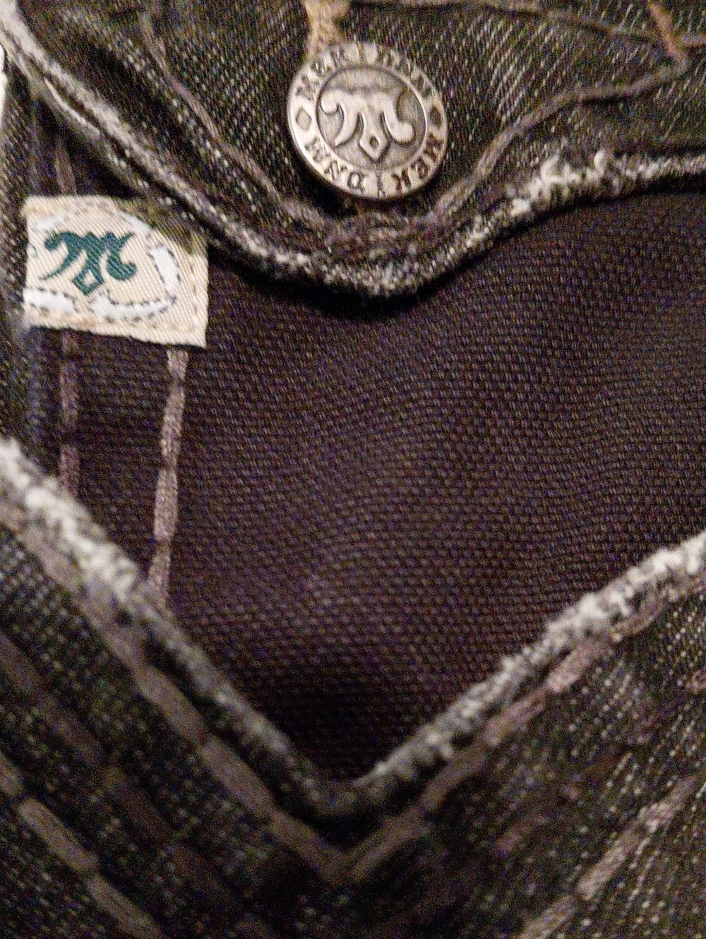 MEC DENIM Men's Black Distressed Jean. NATAL BOOTCUT Size 34X34 Button Fly - Picture 3 of 15